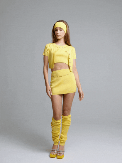 Nana Jacqueline Kennedy Knit Skirt: Yellow Knit Skirt for Resort Brunch Yellow
