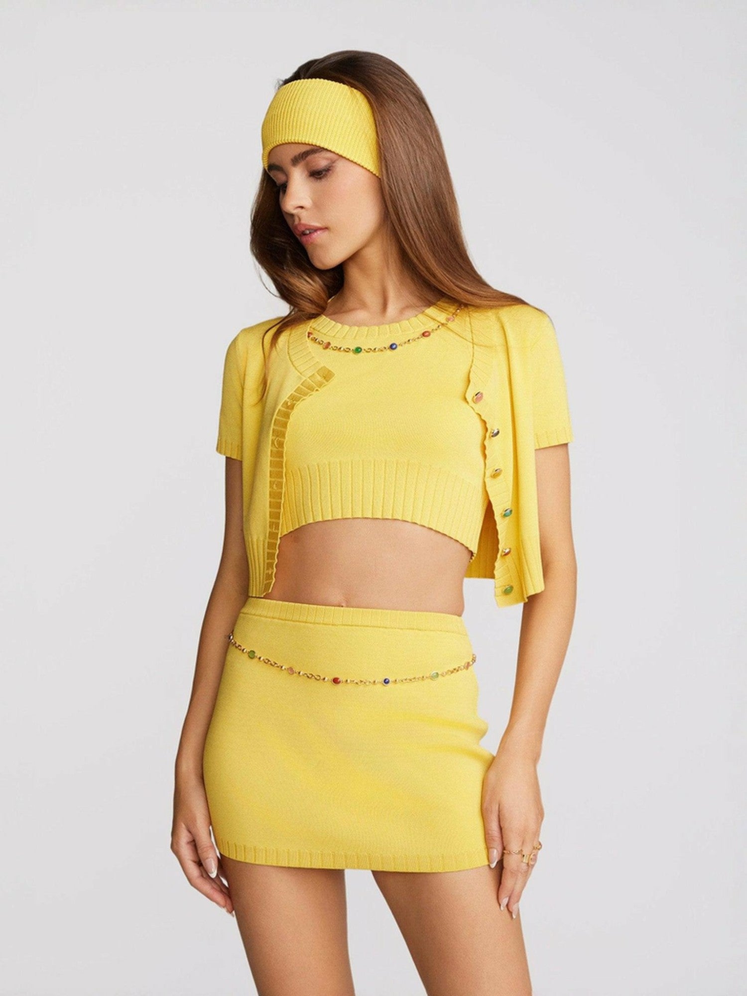 Nana Jacqueline Kennedy Knit Skirt: Yellow Knit Skirt for Resort Brunch Yellow