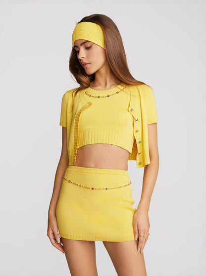 Nana Jacqueline Kennedy Knit Skirt: Yellow Knit Skirt for Resort Brunch Yellow