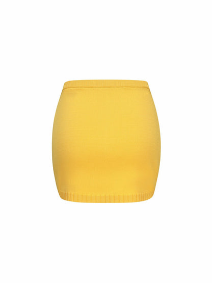 Nana Jacqueline Kennedy Knit Skirt: Yellow Knit Skirt for Resort Brunch Yellow