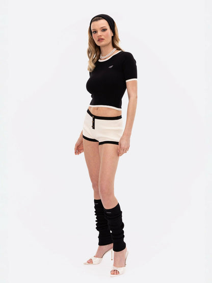 Nana Jacqueline Luna Top: Black Knit Top for Brunch Black & White