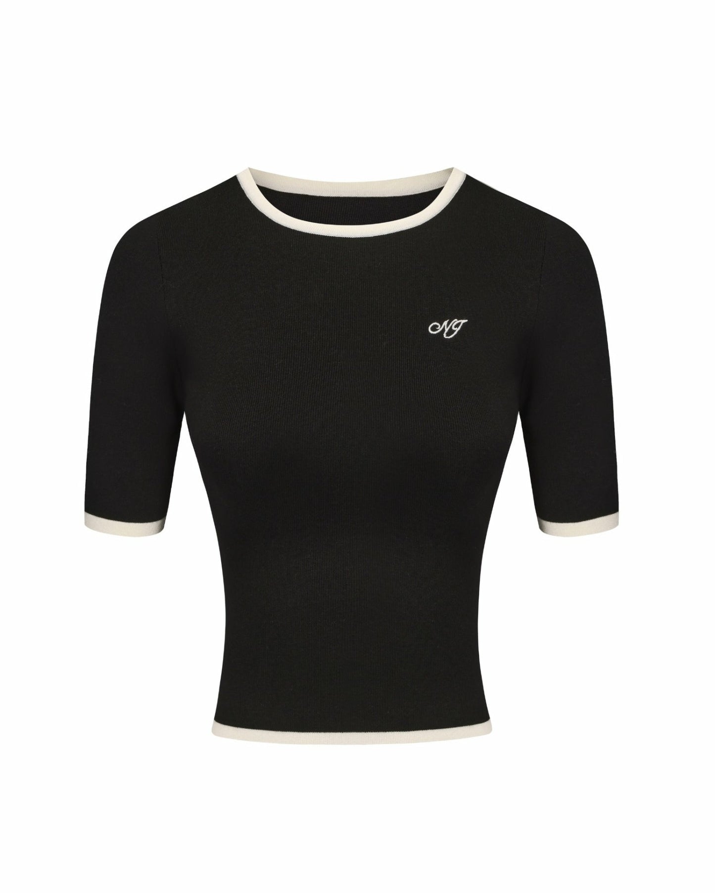 Nana Jacqueline Luna Top: Black Knit Top for Brunch Black & White