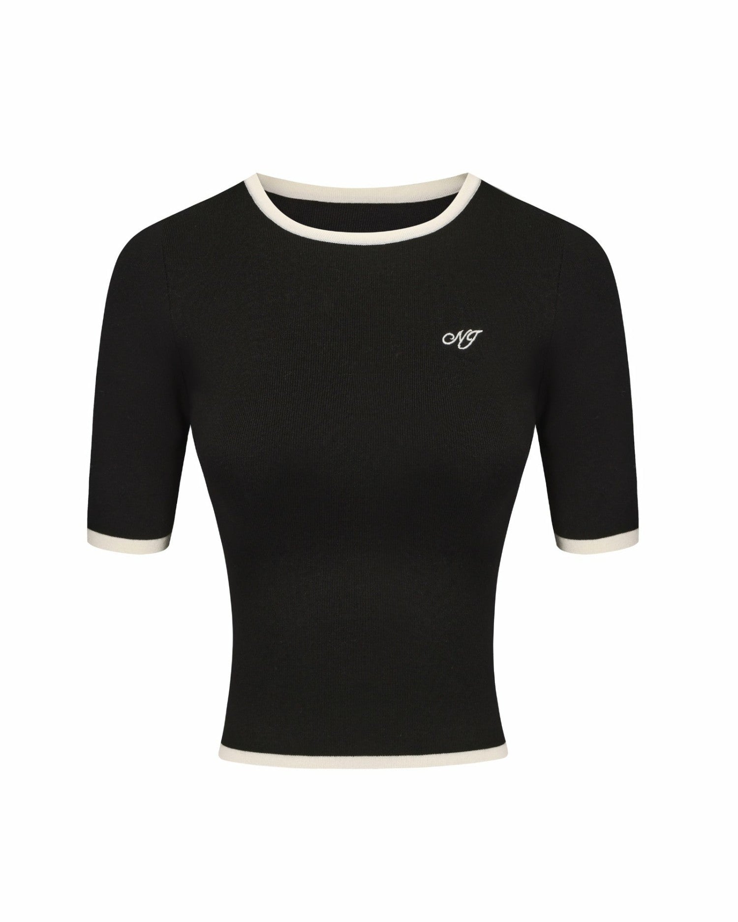 Nana Jacqueline Luna Top: Black Knit Top for Brunch Black & White