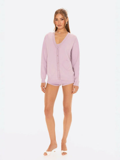 Nana Jacqueline Carrie Cardigan: Purple Cardigan for Resort Brunch Purple
