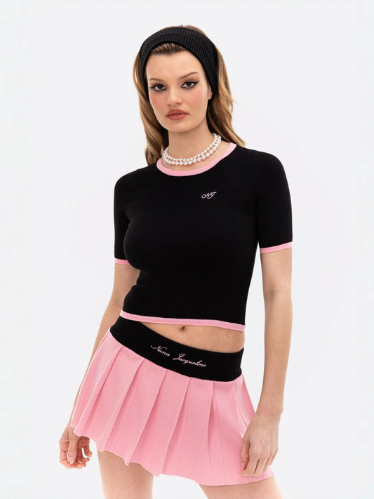 Nana Jacqueline Luna Top: Black Pink Knit Top for Country Club Brunch Black & Pink