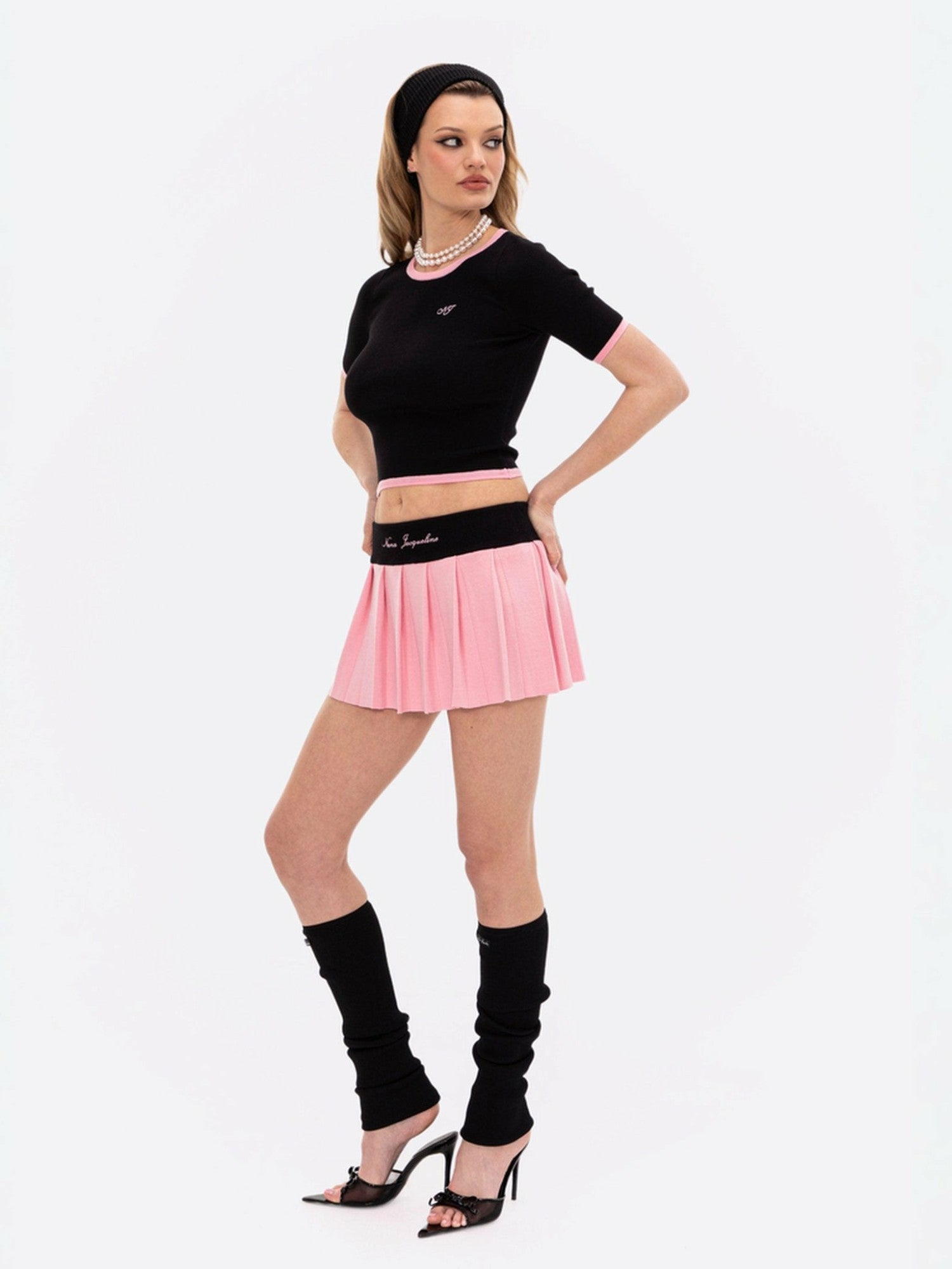 Nana Jacqueline Luna Top: Black Pink Knit Top for Country Club Brunch Black & Pink