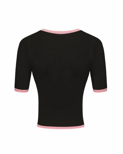 Nana Jacqueline Luna Top: Black Pink Knit Top for Country Club Brunch Black & Pink