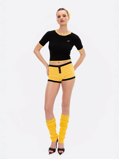 Nana Jacqueline Luna Top: Black Knit Top for Resort Brunch Black & Yellow
