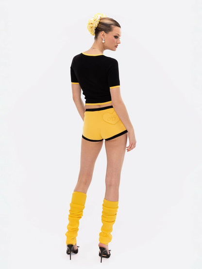 Nana Jacqueline Luna Top: Black Knit Top for Resort Brunch Black & Yellow