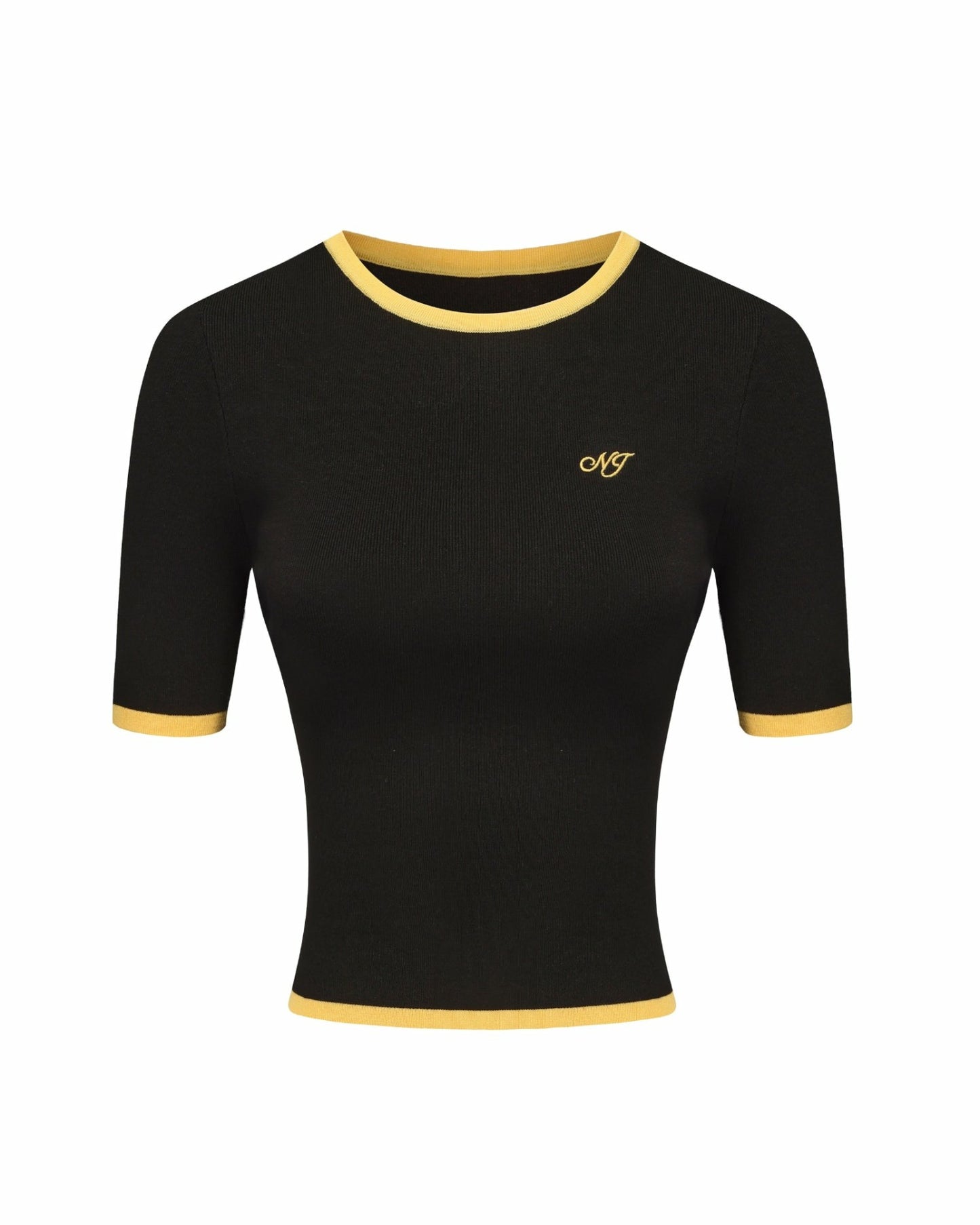 Nana Jacqueline Luna Top: Black Knit Top for Resort Brunch Black & Yellow