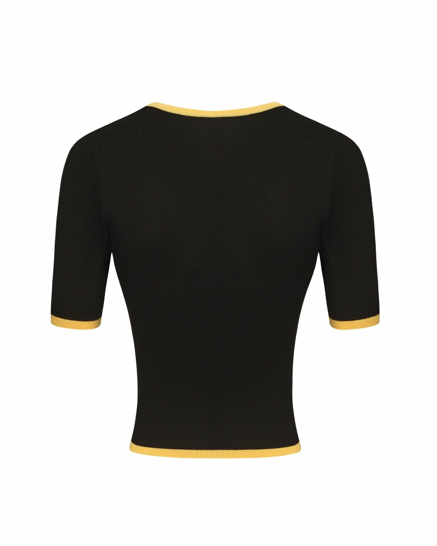 Nana Jacqueline Luna Top: Black Knit Top for Resort Brunch Black & Yellow