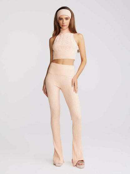 Nana Jacqueline Janelle Knit Pants: Peach Knit Pants for Resort Brunch Peach