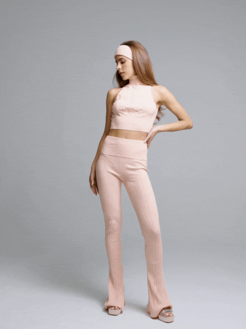 Nana Jacqueline Janelle Knit Pants: Peach Knit Pants for Resort Brunch Peach
