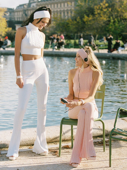 Nana Jacqueline Janelle Knit Pants: Peach Knit Pants for Resort Brunch Peach