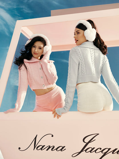 Nana Jacqueline Addison Coat + Scarf Set: Pink Knit Set for Resort Brunch Pink