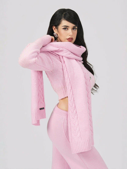 Nana Jacqueline Addison Coat + Scarf Set: Pink Knit Set for Resort Brunch Pink
