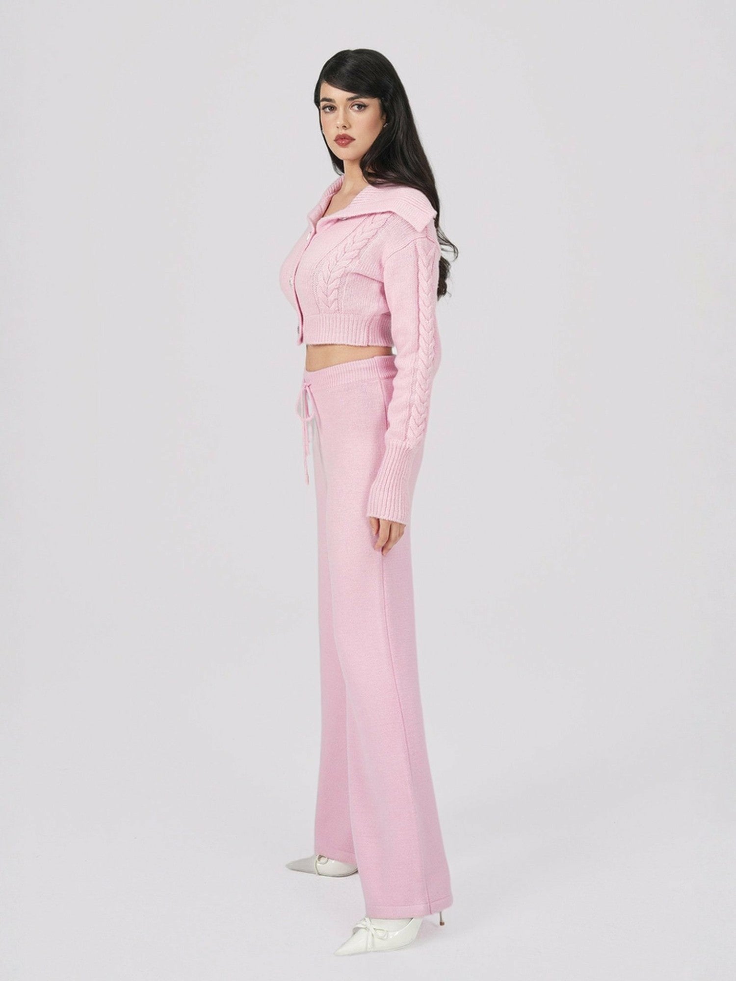 Nana Jacqueline Addison Coat + Scarf Set: Pink Knit Set for Resort Brunch Pink
