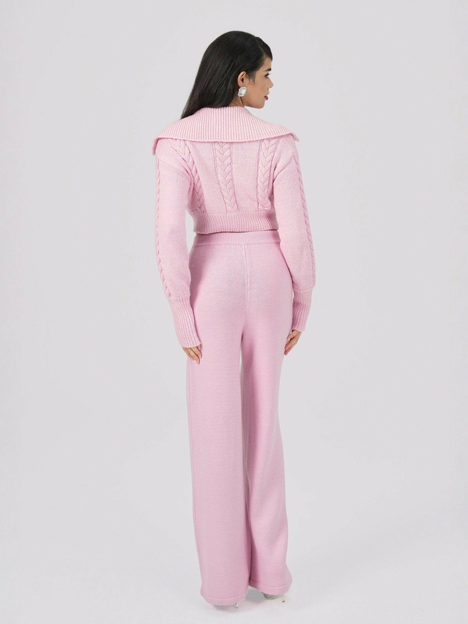 Nana Jacqueline Addison Coat + Scarf Set: Pink Knit Set for Resort Brunch Pink