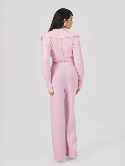 Nana Jacqueline Addison Coat + Scarf Set: Pink Knit Set for Resort Brunch Pink