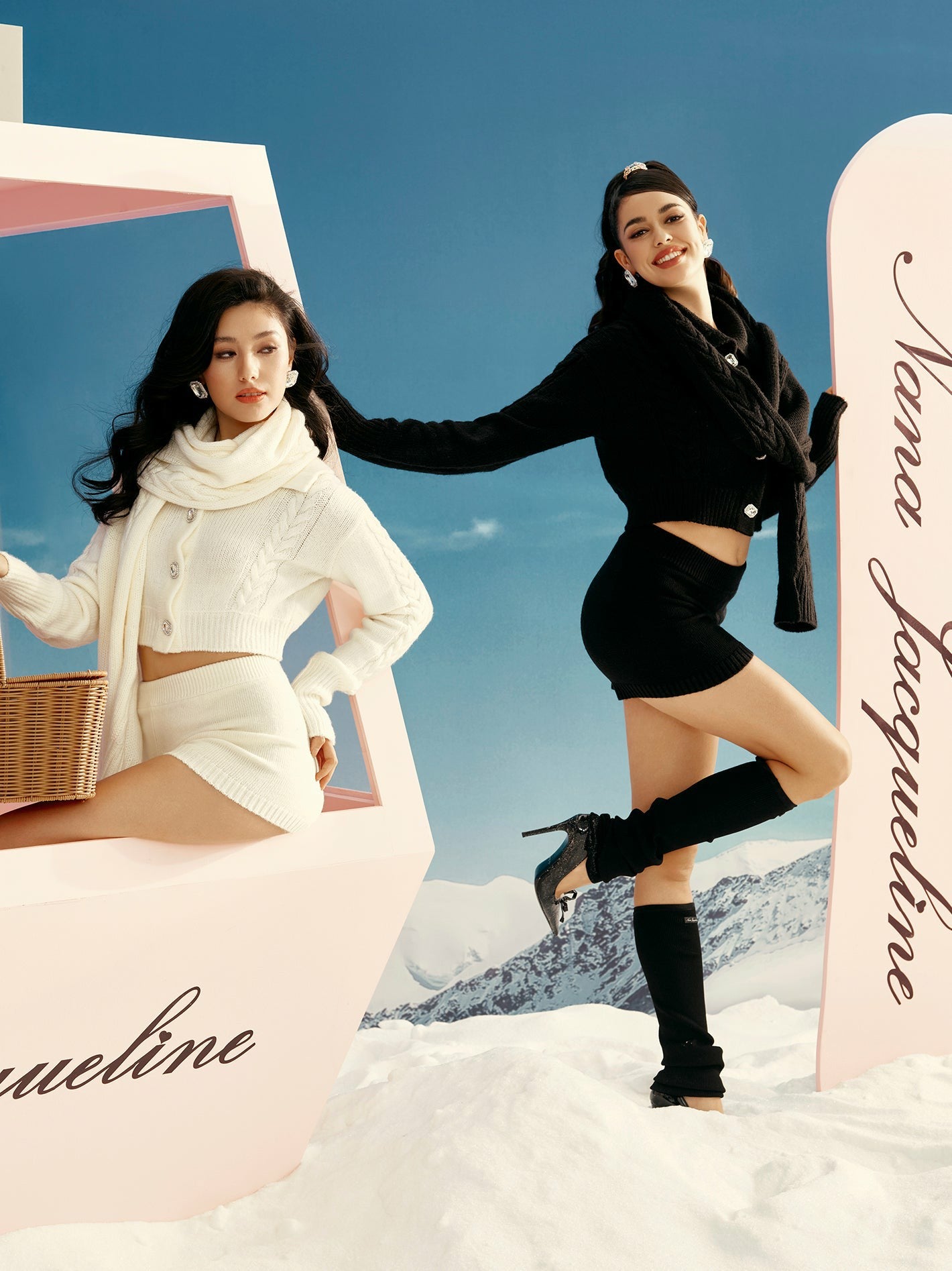 Nana Jacqueline Addison Coat + Scarf Set: Black Knit Set for Date Night Black