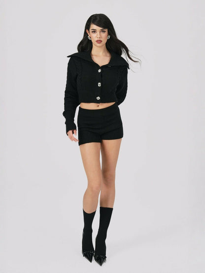 Nana Jacqueline Addison Coat + Scarf Set: Black Knit Set for Date Night Black