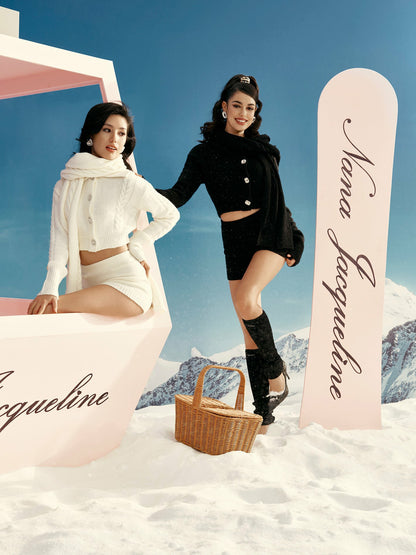 Nana Jacqueline Addison Coat + Scarf Set: White Knit Set for Resort Brunch White
