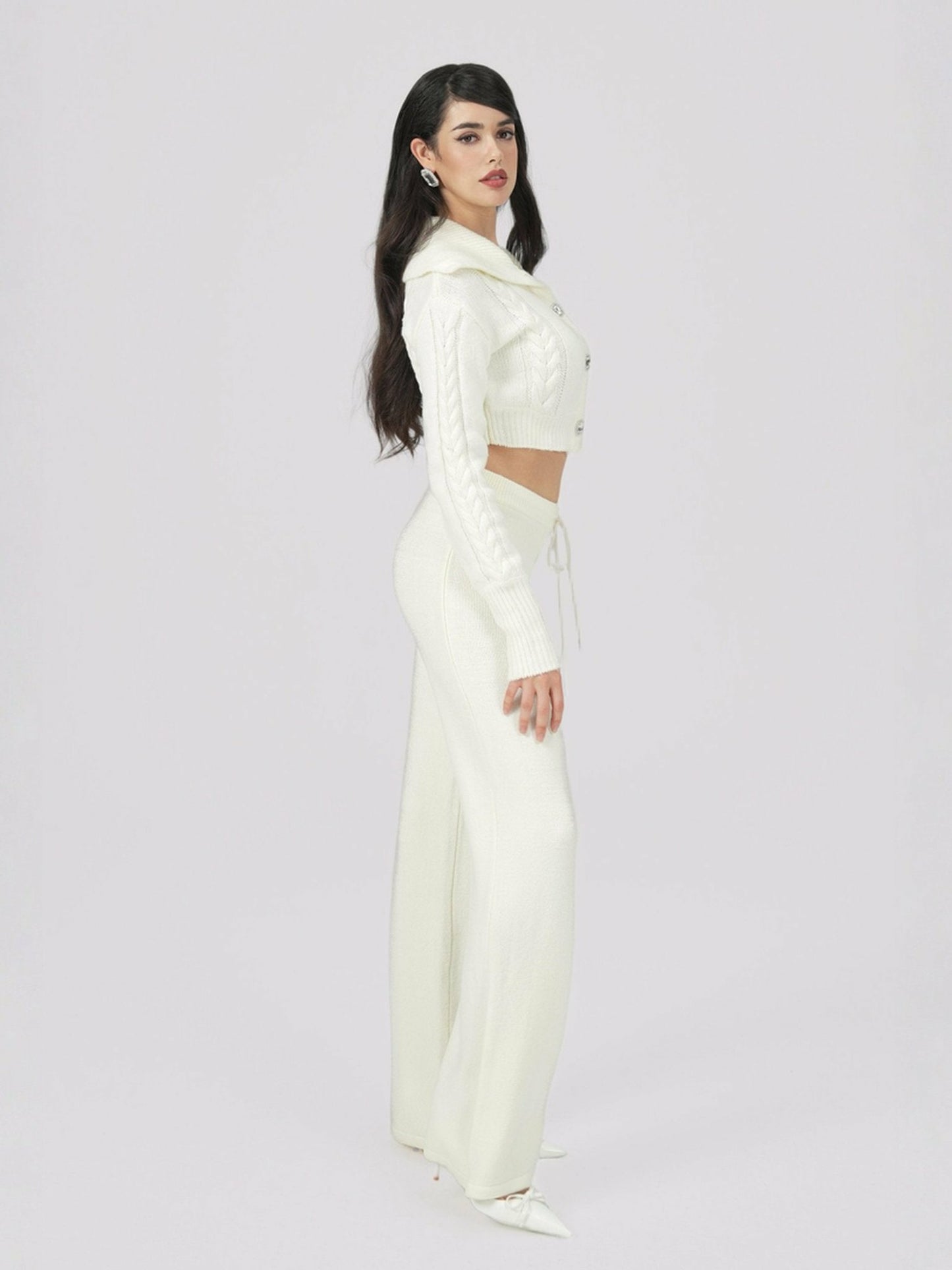 Nana Jacqueline Addison Coat + Scarf Set: White Knit Set for Resort Brunch White