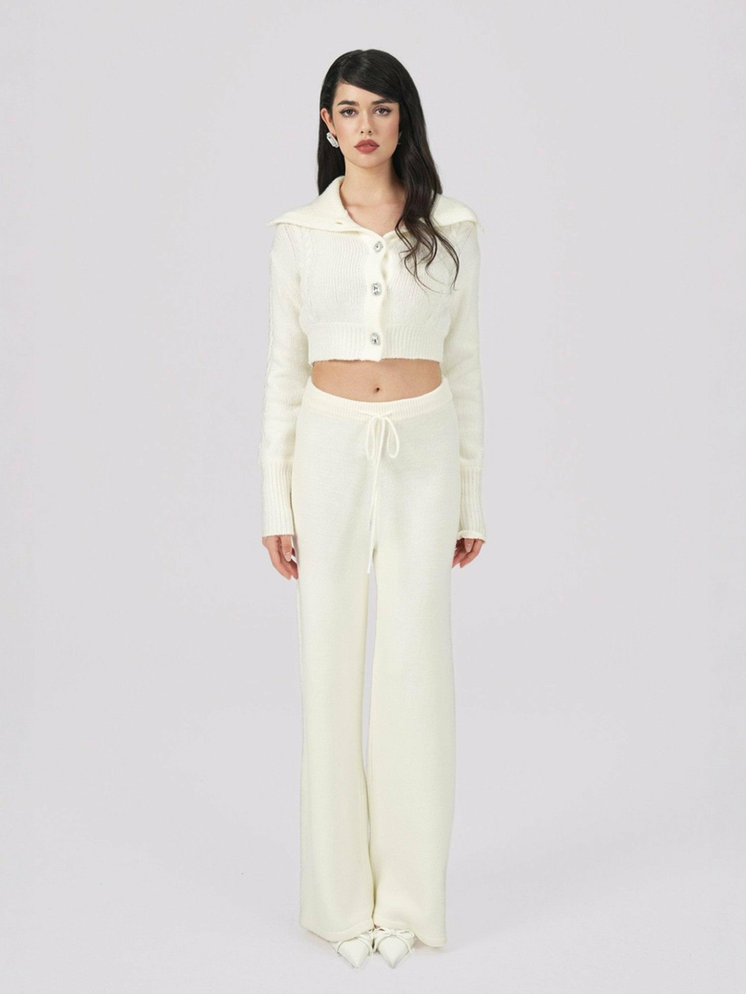 Nana Jacqueline Addison Coat + Scarf Set: White Knit Set for Resort Brunch White