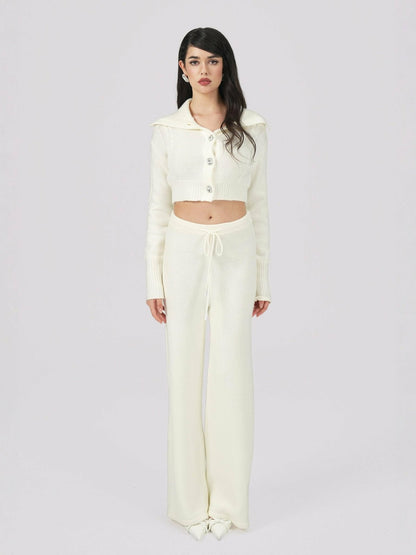 Nana Jacqueline Addison Coat + Scarf Set: White Knit Set for Resort Brunch White