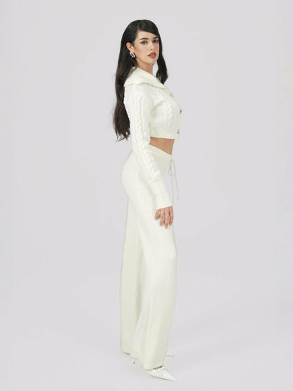 Nana Jacqueline Addison Pants: White Knit Pants for Resort Brunch White