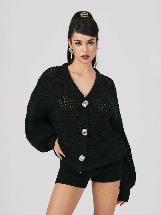 Nana Jacqueline Alexis Cardigan + Scarf Set: Black Knit Set for Luxury Leisure Black