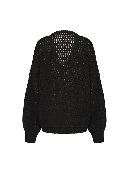 Nana Jacqueline Alexis Cardigan + Scarf Set: Black Knit Set for Luxury Leisure Black