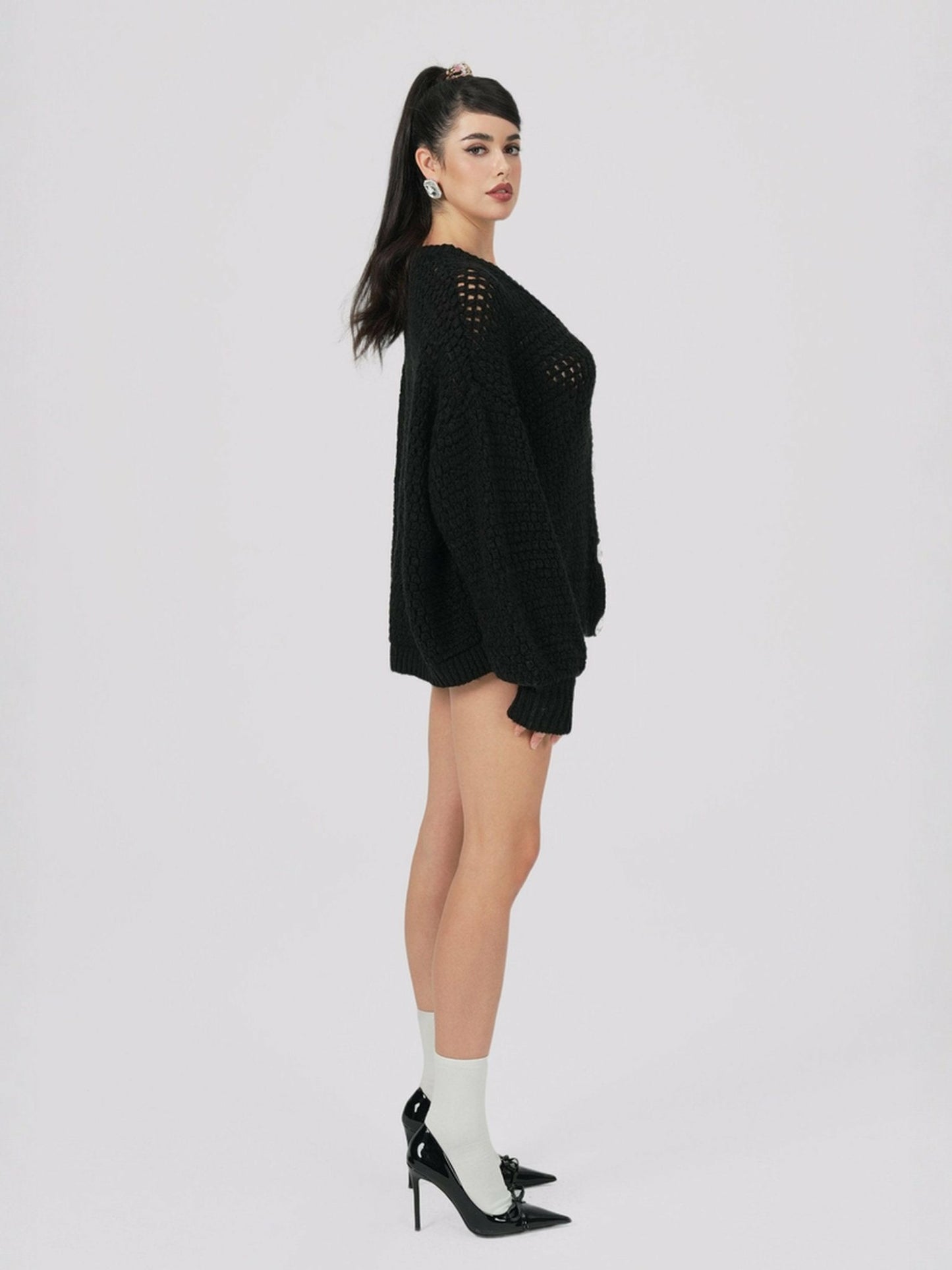 Nana Jacqueline Alexis Cardigan + Scarf Set: Black Knit Set for Luxury Leisure Black