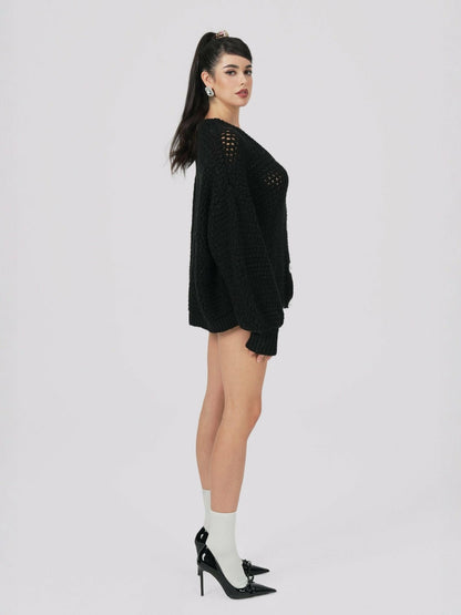 Nana Jacqueline Alexis Cardigan + Scarf Set: Black Knit Set for Luxury Leisure Black