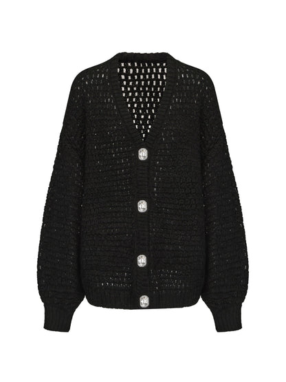 Nana Jacqueline Alexis Cardigan + Scarf Set: Black Knit Set for Luxury Leisure Black