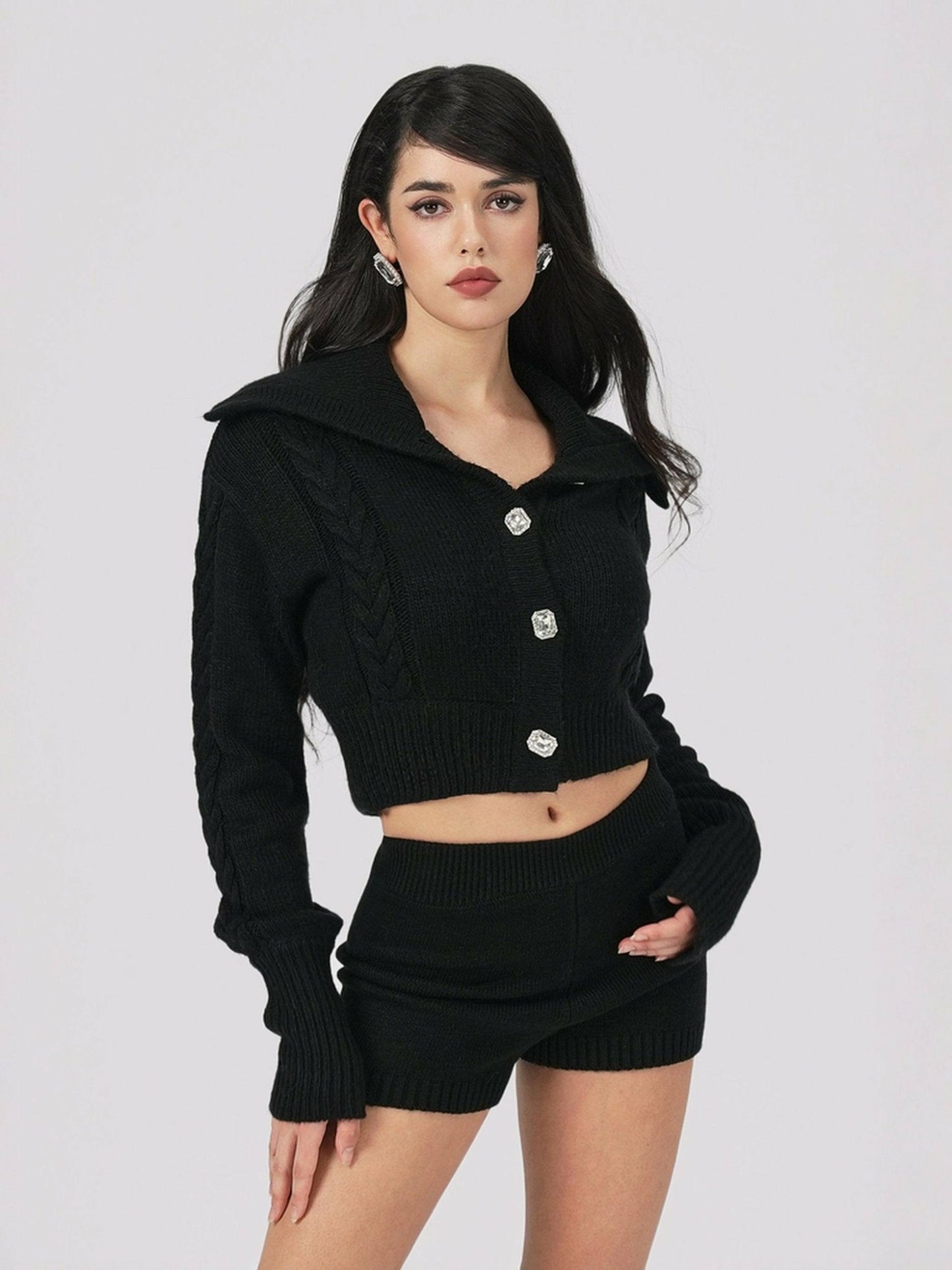 Nana Jacqueline Alexis Shorts: Black Knit Shorts for Resort Outfit Black
