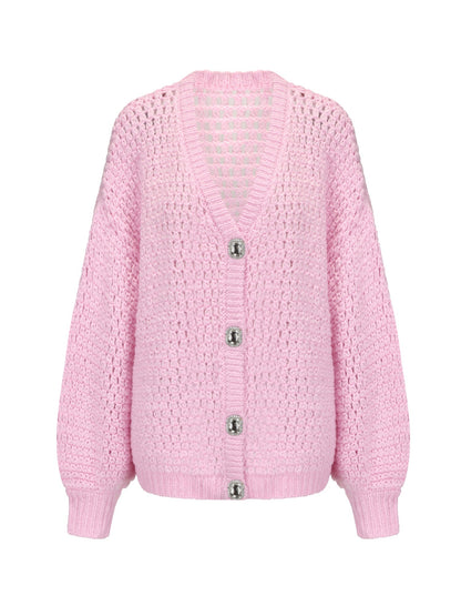 Nana Jacqueline Alexis Cardigan + Scarf Set: Pink Knit Set for Resort Brunch Pink