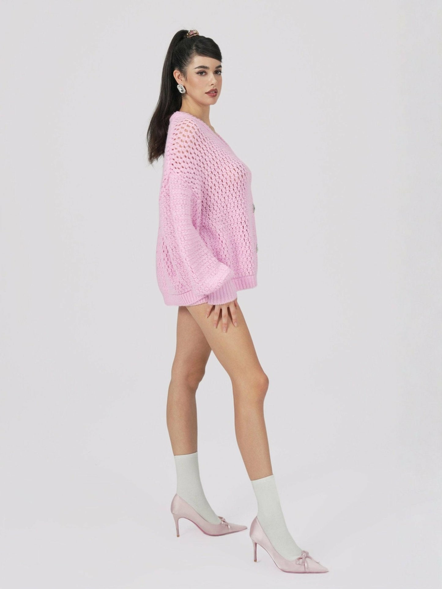 Nana Jacqueline Alexis Shorts: Pink Knit Shorts for Resort Brunch Pink