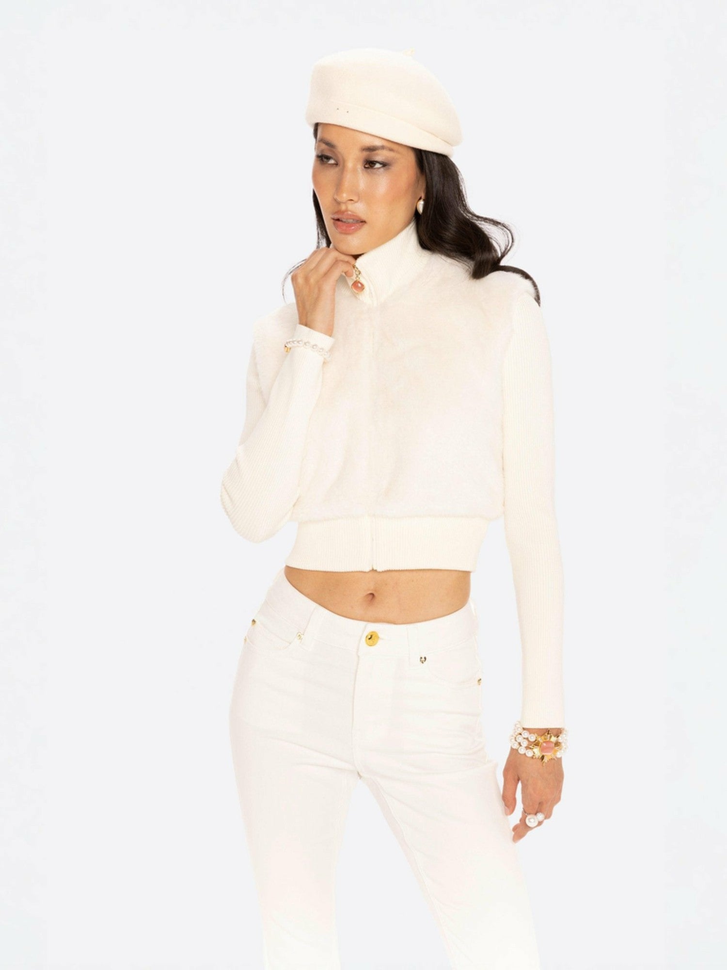 Nana Jacqueline Hailey Knit Jacket: White Knit Jacket for Resort Brunch White