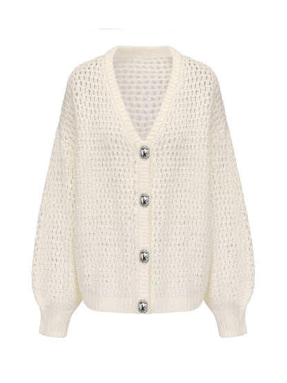 Nana Jacqueline Alexis Cardigan + Scarf Set: White Knit Set for Resort Brunch White