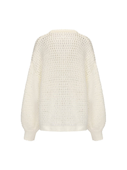 Nana Jacqueline Alexis Cardigan + Scarf Set: White Knit Set for Resort Brunch White