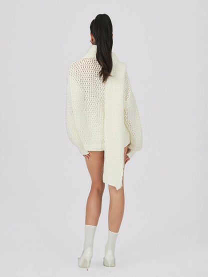 Nana Jacqueline Alexis Cardigan + Scarf Set: White Knit Set for Resort Brunch White