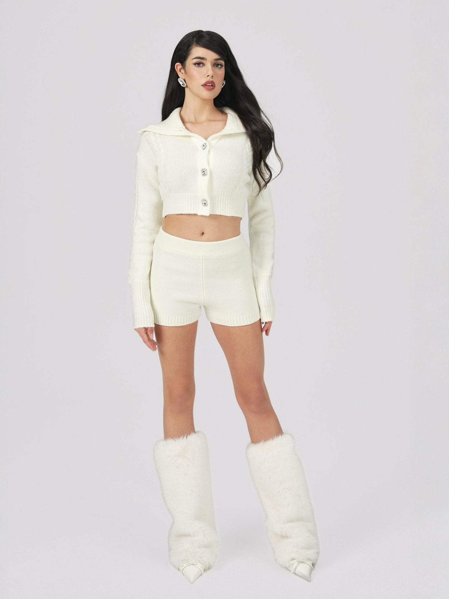 Nana Jacqueline Alexis Shorts: White Knit Shorts for Resort Brunch White