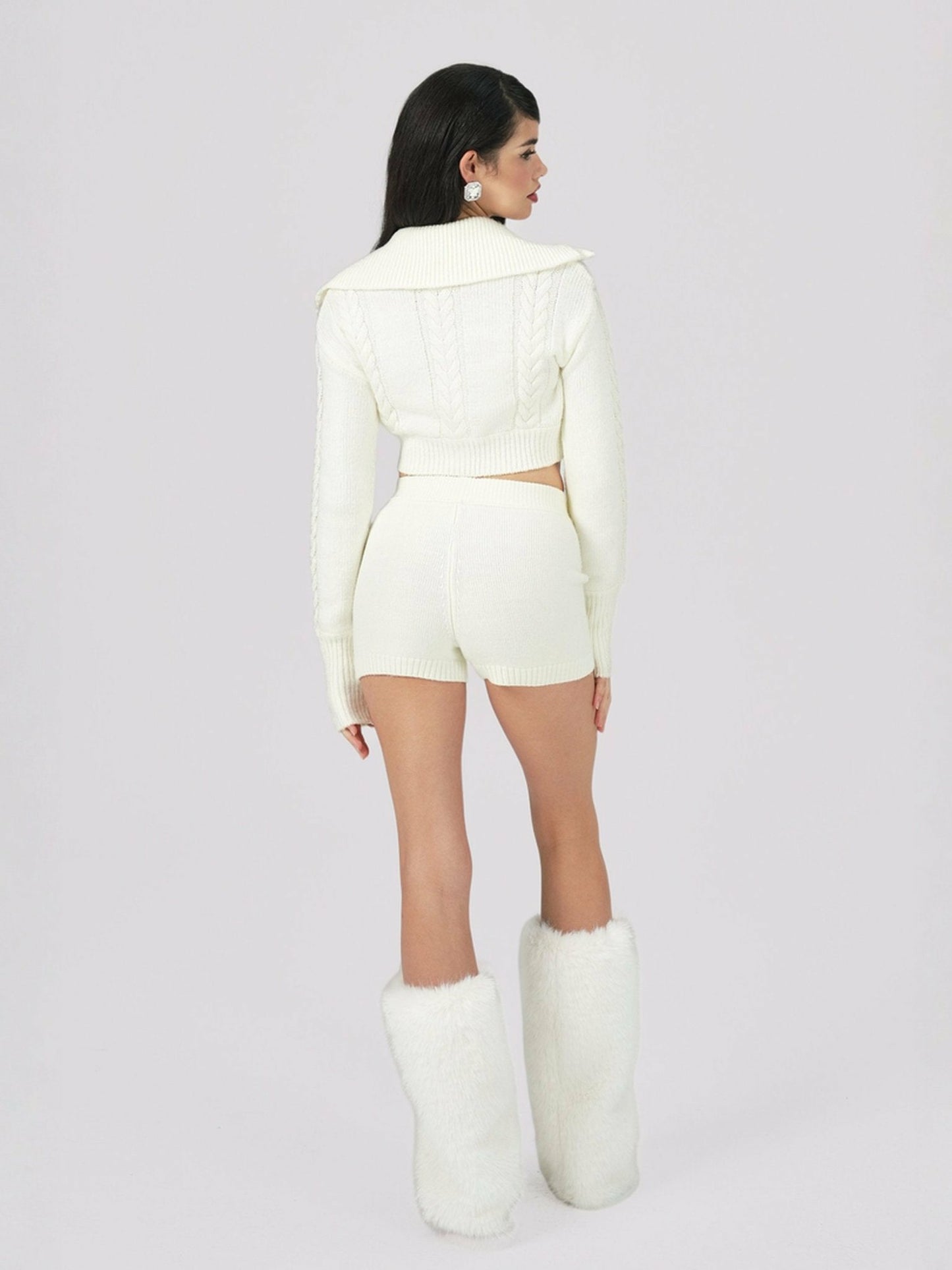 Nana Jacqueline Alexis Shorts: White Knit Shorts for Resort Brunch White