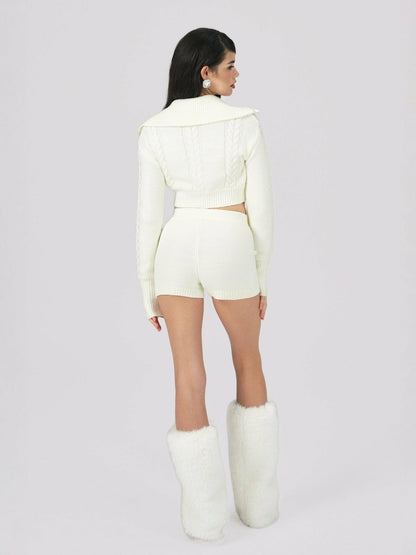 Nana Jacqueline Alexis Shorts: White Knit Shorts for Resort Brunch White