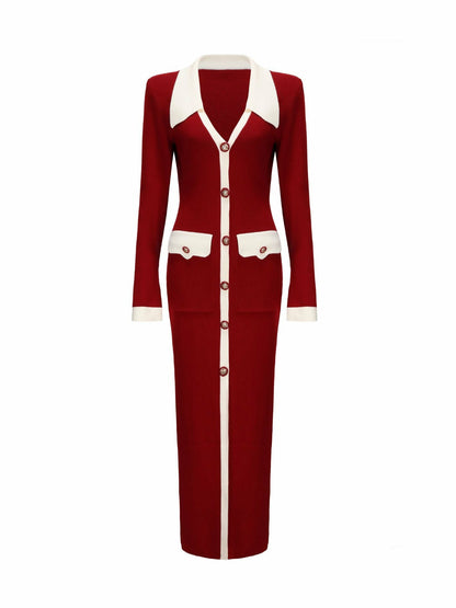 Nana Jacqueline Felicity Long Knit Cardigan: Red Knit Cardigan for Holiday Party Red