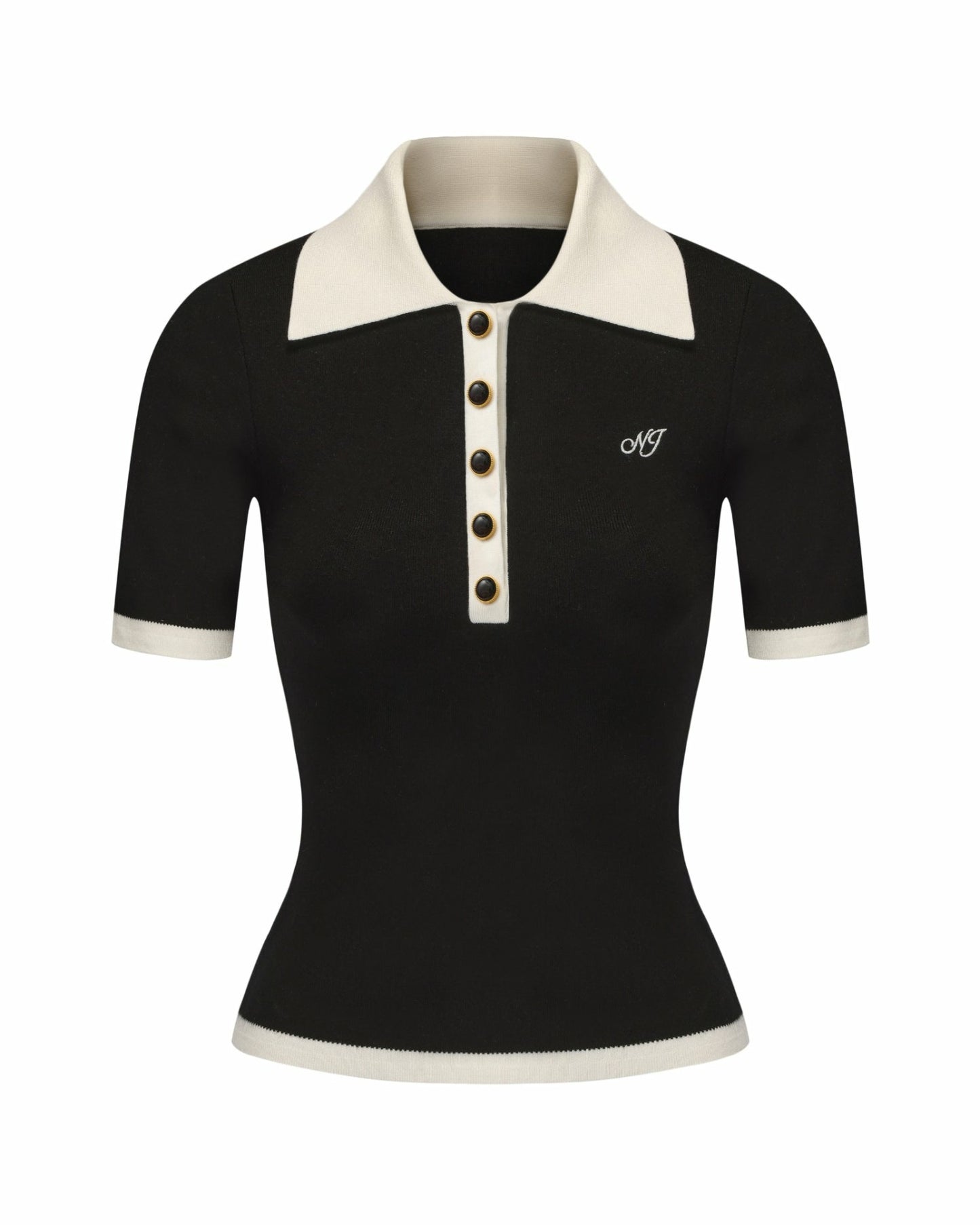 Nana Jacqueline Hazel Polo Top: Black Knit Top for Country Club Brunch Black
