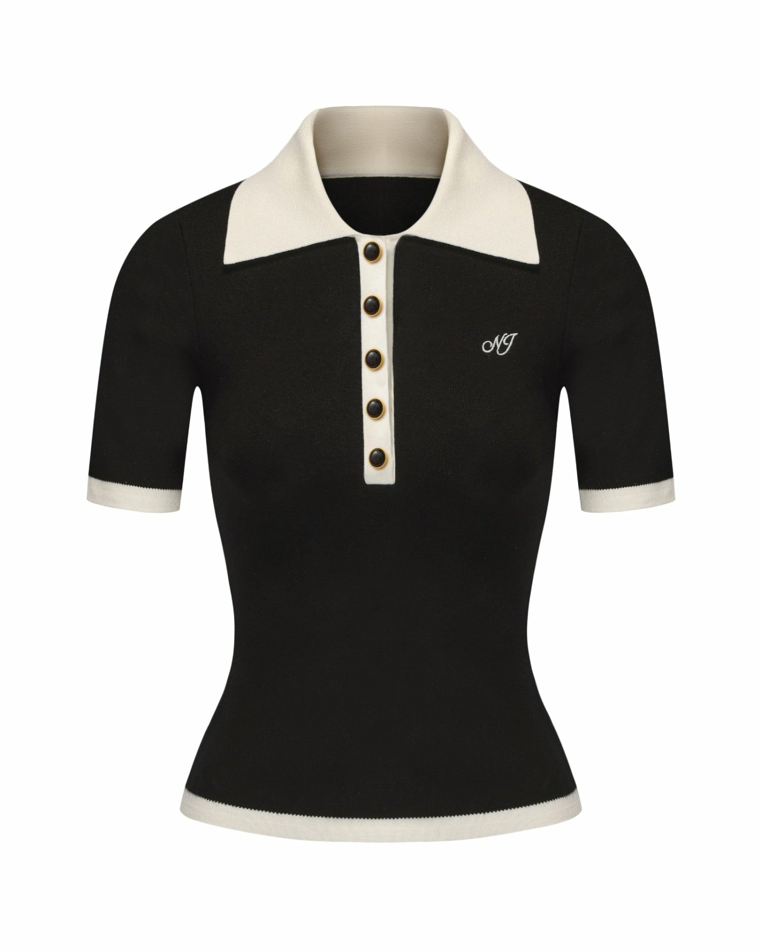 Nana Jacqueline Hazel Polo Top: Black Knit Top for Country Club Brunch Black