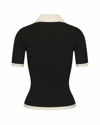 Nana Jacqueline Hazel Polo Top: Black Knit Top for Country Club Brunch Black