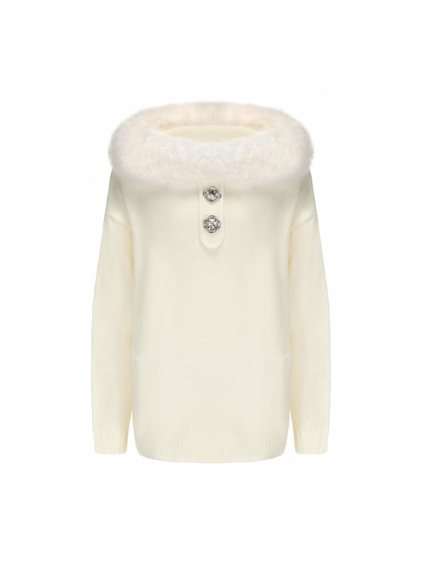 Nana Jacqueline Ava Fur Sweatshirt: White Knit Sweatshirt for Ski Trip White